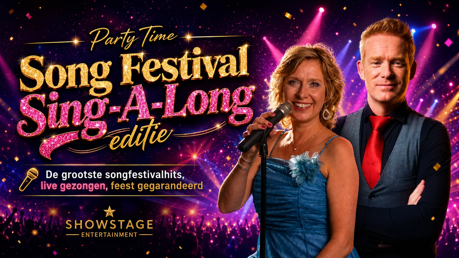 Showaffiche van Party Time, Song Festival Sing-A-Long met Bernd van de Sanden en Josefine Wijnhoven