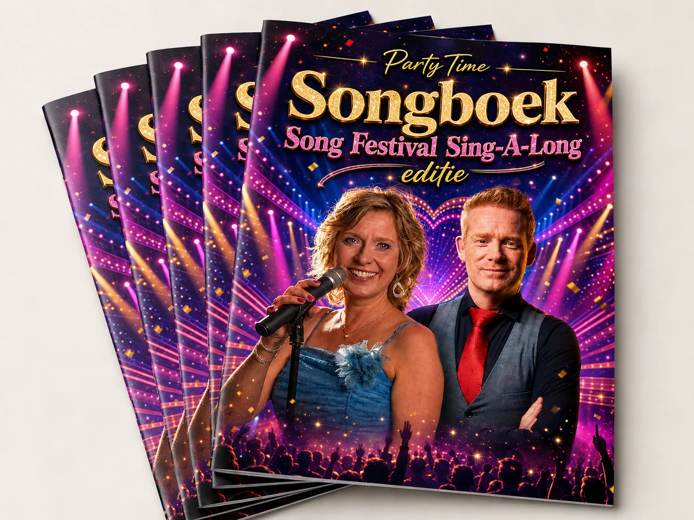 Stapel Party Time Sing-A-Long songboekjes met de show-artwork op de voorkant